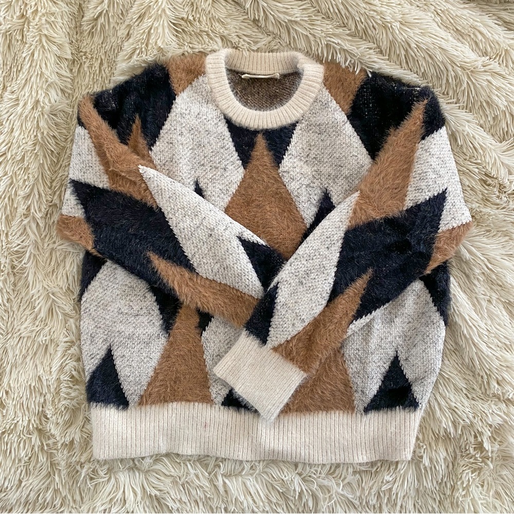 So soft geometric pattern faux mohair sweater